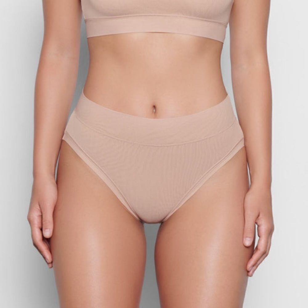 NWT SKIMS Summer Mesh Brief Mid Waist Cheeky Panty In Ochre Nude